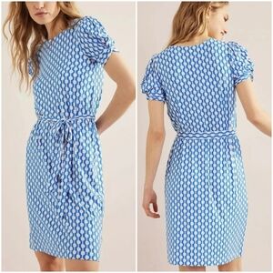 Boden New Moroccan Blue Geo Azure Knot Detail Jersey Knit Dress Womens Size 8